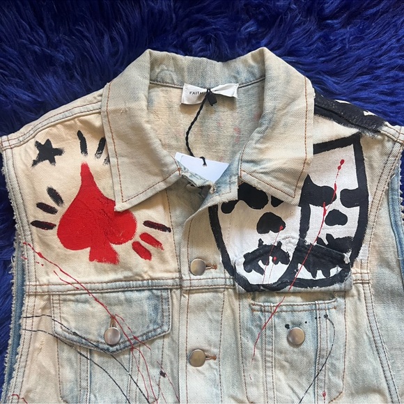 New! Rare FAITH CONNEXION Card Casino Oversized Denim Vest - Picture 2 of 10